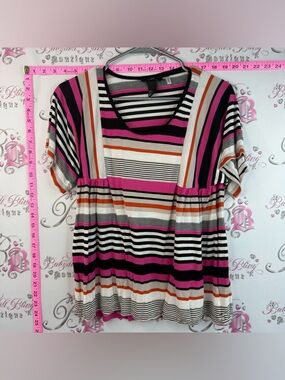 H&M T-shirt top stripes Pink, Black, White & Orange Striped Short Sleeve Top